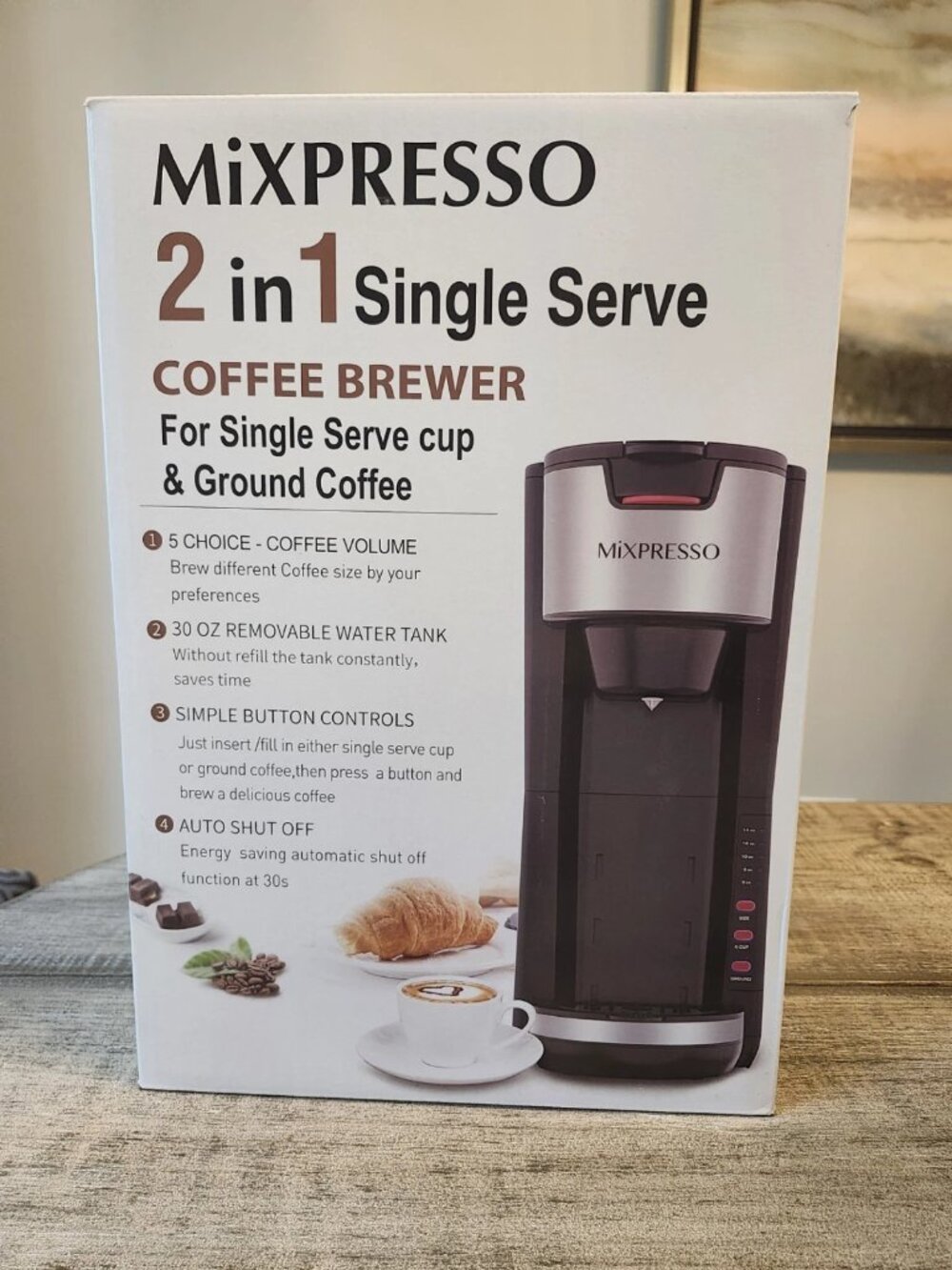 Mixpresso Coffee Brewer Single Serve 30 oz. Water Tank BLACK AND SILVER